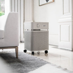 Air purifier on a rug in a modern living room