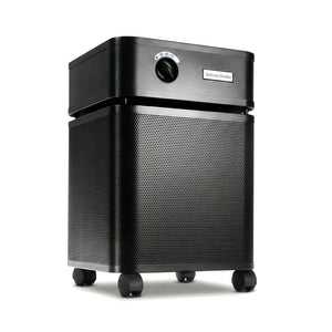 Black Austin Air purifier on a white background facing right 3/4
