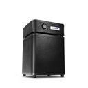White air purifier standing at a 3/4 angle in black color