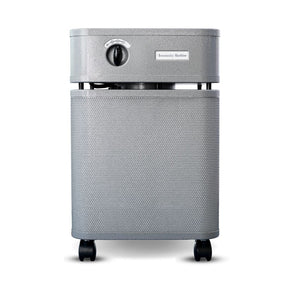 Gray air purifier with textured design on a white background - facing front