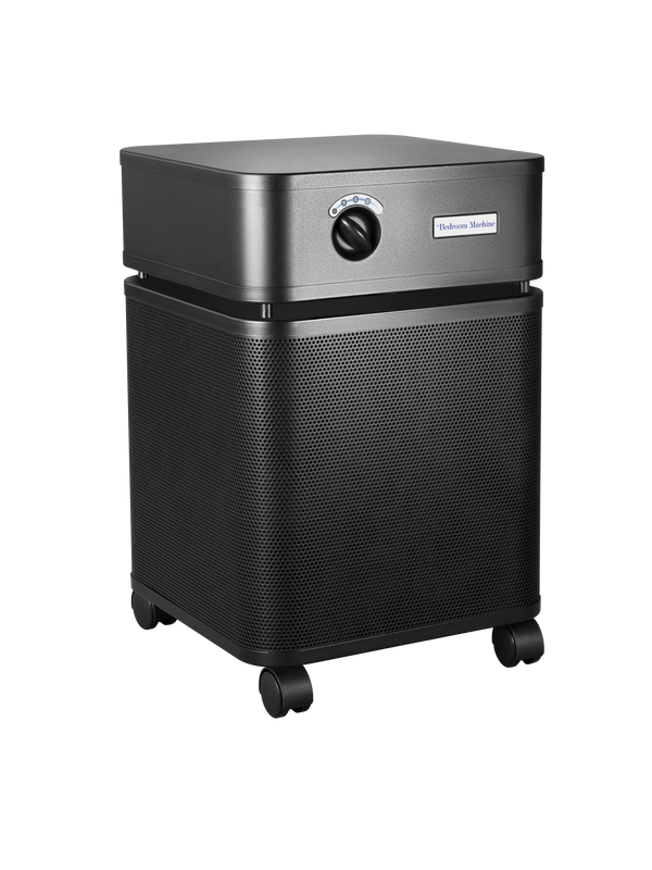 Black rectangular Austin air purifier on a white background facing right 3/4