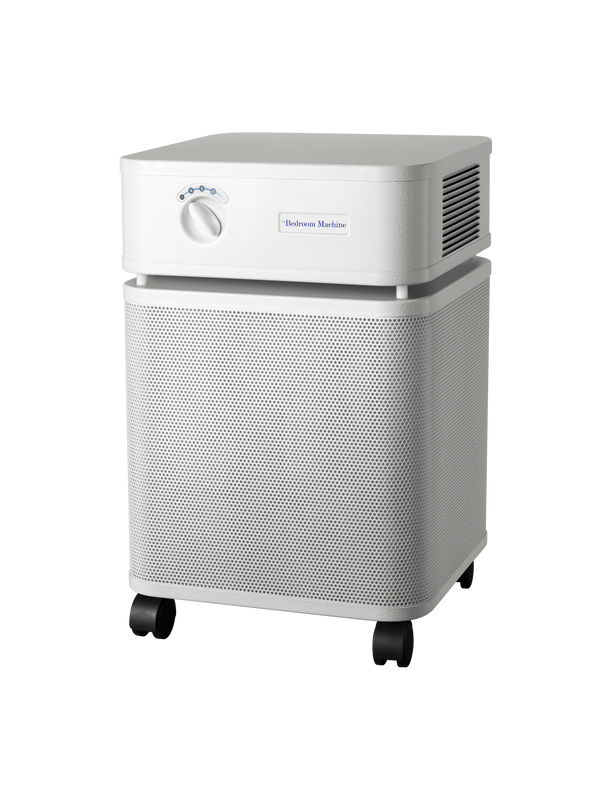 White rectangular Austin air purifier on a white background facing left 3/4