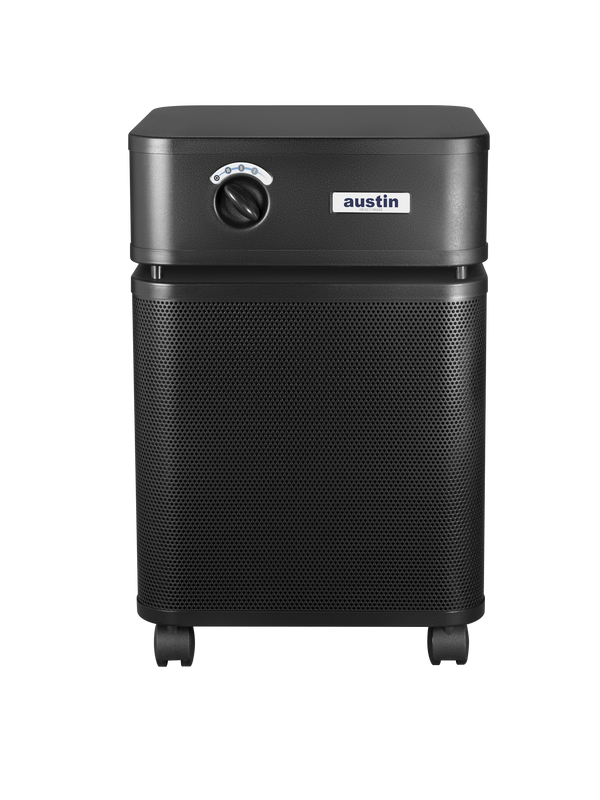 Black rectangular Austin air purifier on a white background facing front