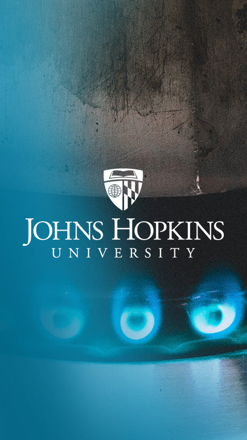 Graphic of the Johns Hopkins University logo overlayed over a stove and blue gas flame