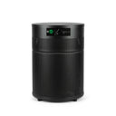 Black cylindrical air purifier on a white background