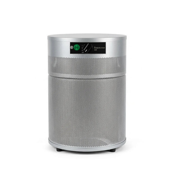 Silver air purifier on a white background