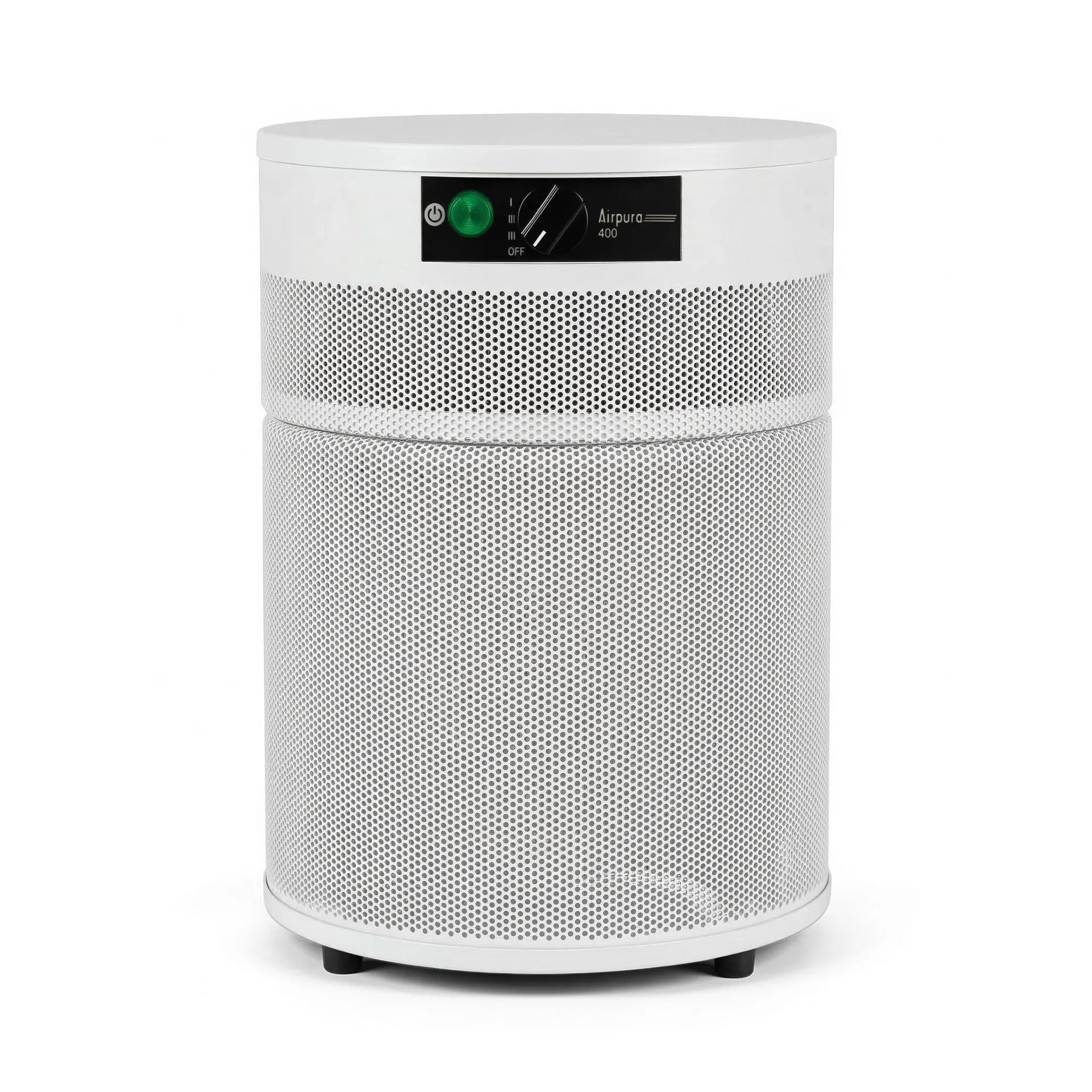 White air purifier with a digital display on a white background