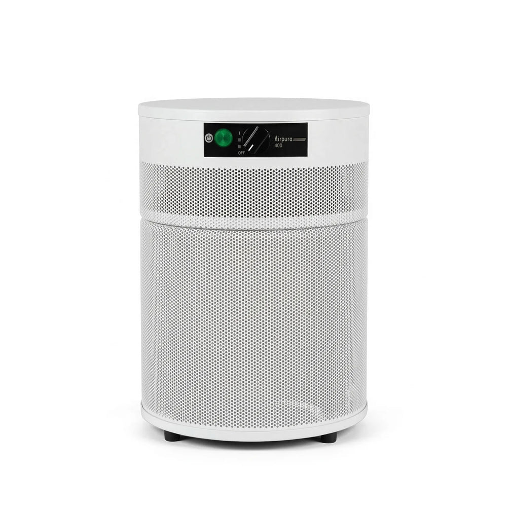 Silver air purifier on a white background