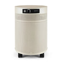 Beige cylindrical air purifier on a white background