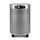 Silver cylindrical air purifier on a white background
