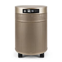 Air purifier with a metallic finish on a white background