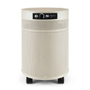 Beige cylindrical air purifier on a white background