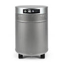 Silver cylindrical air purifier on a white background