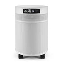 White air purifier with a mesh design on a white background