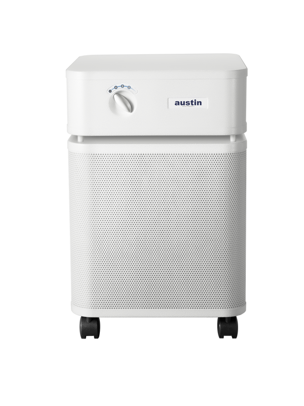White rectangular Austin air purifier on a white background facing front