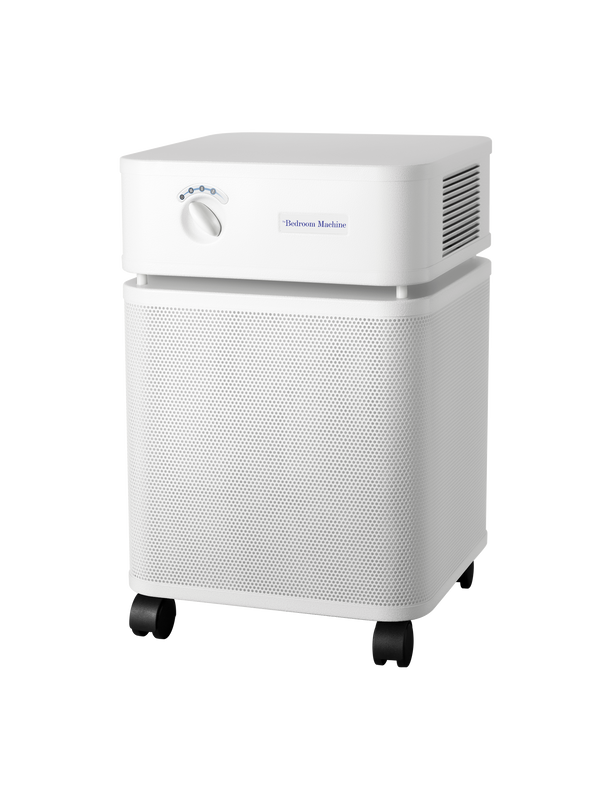 White rectangular Austin air purifier on a white background facing left 3/4